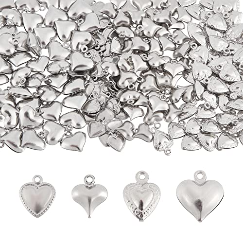 DICOSMETIC 200 Stück 4 Stile 304 Edelstahl Puffed Heart charme Winzige Liebesanhänger Kleines Loch Herz charme Für Halskette Armband Ohrring Schmuckherstellung Bohrung: 1mm von DICOSMETIC