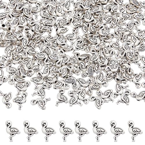 DICOSMETIC 200 Stück Kleine Perlen Charms Tibeta Flamingo Charms Antike Silber legierungsperlen Tier Abstandshalter Kleine Lose Perlen Für DIY Schmuckherstellung Kunsthandwerk, Bohrung: 1.5mm von DICOSMETIC