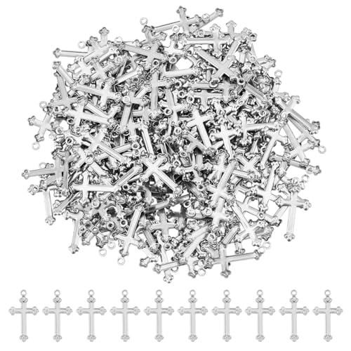 DICOSMETIC 200 Stück Kreuz Charms Aus Edelstahl Kreuz Anhänger Strukturierte Kruzifix Anhänger Christlicher Schmuck Charms Für DIY Handwerk Schmuckherstellung, Bohrung: 0.9mm von DICOSMETIC