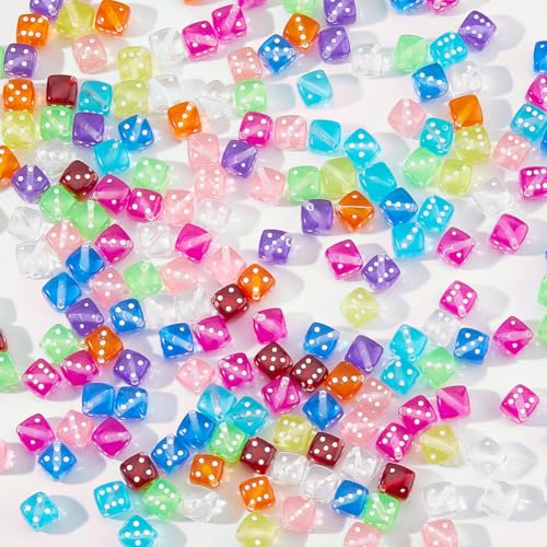 DICOSMETIC 200 Stück Würfel Perlen Transparent Bunte Cube Perlen 8mm Acryl Quadrat Perlen Kleine Spaß Perlen Acryl Europäische Perlen Für DIY Schmuckherstellung Bohrung: 1mm von DICOSMETIC