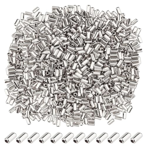 DICOSMETIC 2000 Stück Kleine Röhrenperlen 6mm Kunststoff Abstandperlen Silber Bugleperlen Platinbeschichtete Säulenperlen Silber Zylinderperlen Für DIY Schmuckherstellung Bohrung: 1.6mm von DICOSMETIC