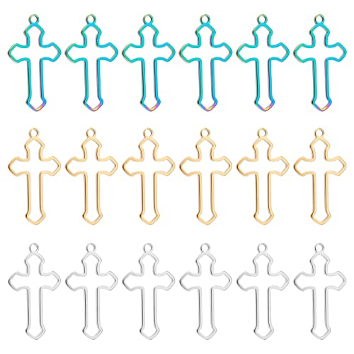 DICOSMETIC 24 Stück 3 Farben Christliche Religiöse Anhänger Hohl Kreuz Anhänger Kruzifix Halskette Charme Kreuz Baumeln Charme Open Back Lünetten Anhänger Für DIY Schmuckherstellung, Bohrung: 1.8mm von DICOSMETIC