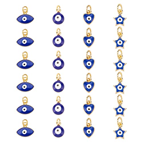 DICOSMETIC 24 Stück 4 Stile Evil Eye Anhänger Messing Emaille Anhänger Herz/Stern/Rund/Auge Perlen Anhänger Charme Mit Biegeringen Marineblau Evil Eye Anhänger Für Schmuckherstellung Bohrung: 2.5~3mm von DICOSMETIC