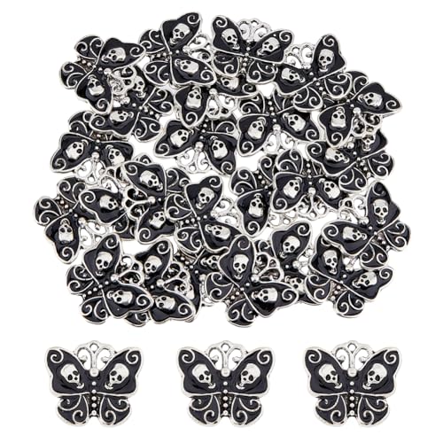 DICOSMETIC 24 Stück Gothic Charms Totenkopf Schmetterling Charms Antik Silber Legierung Emaille Anhänger Tier Baumeln Ohrring Charms Für DIY Halskette Armband Basteln, Bohrung: 1.2mm von DICOSMETIC