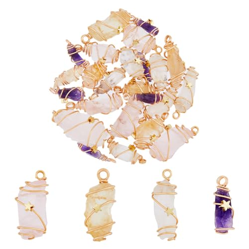 DICOSMETIC 24 Stück Natürlicher Amethyst Anhängers Unregelmäßiger Quarz Rosenquarz Anhängers Edelstein Sternen Anhänger Nuggets Anhänger Für Die Schmuckherstellung, Bohrung: 2.5~4mm von DICOSMETIC