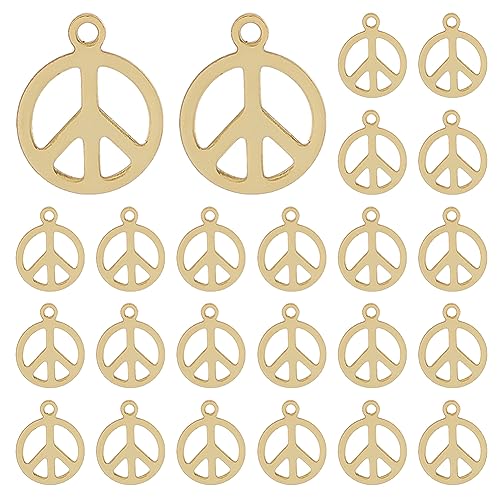 DICOSMETIC 30 Stück Friedenszeichen Charms Hohl Flach Rund Goldener Ring Mit Friedenssymbol Anhängern Runde Messing Charms Bastelbedarf Für Die DIY Schmuckherstellung Bohrung: 1 mm von DICOSMETIC