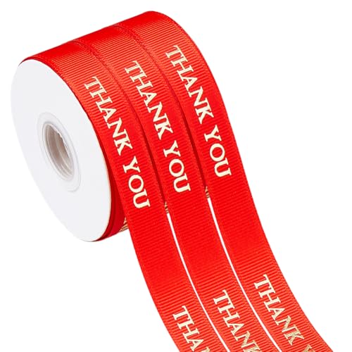 DICOSMETIC 30 Yards Dankeschön Bänder 5/8" Satin Druckbänder DIY Geschenkverpackungsbänder Rotes Dekorationsband Mit Goldprägung Für Schleifen Geburtstagsfeierbedarf von DICOSMETIC