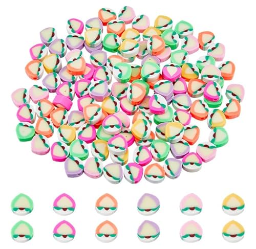 DICOSMETIC 300 Stück 6 Farben Frucht Polymer Ton Perlen Tropfenförmige Pfirsichfarbene Ton Lose Perlen Kawaii Weiche Perlen Handgefertigte Perlen Für DIY Schmuckherstellung Bohrung: 1.2~1.8 mm von DICOSMETIC