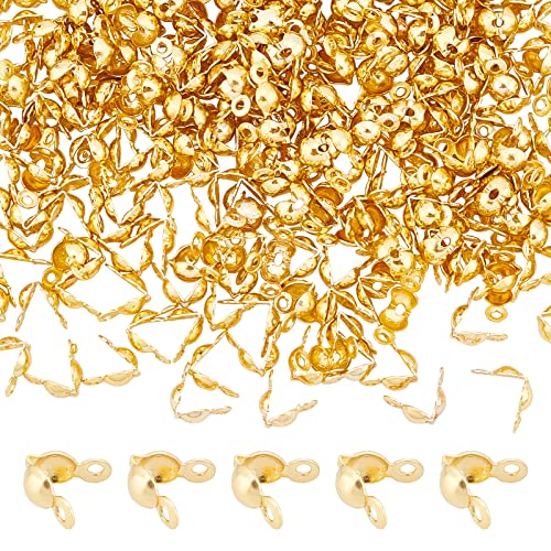 DICOSMETIC 300 Stück Crimp Bead Tipps Edelstahl Quetschperlen Spitzen Goldene Perlenspitzen Clamshell Perlenspitzen für Schmuck Handwerk Machen von DICOSMETIC