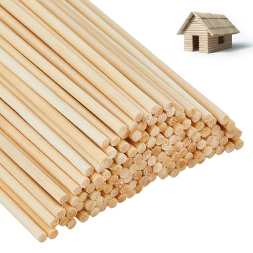 DICOSMETIC 300 Stück Holzdübel 0,3 x 15,2 cm Dübelstangen Holzstäbe Holzdübelstangen runde Bambusstäbe zum Basteln, natürliche Holzdübel für Handwerk und DIY-Projekte von DICOSMETIC