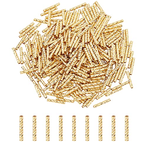 DICOSMETIC 300 Stück Perles Tubes 18k vergoldet Gerade Nudelperlen Makramee Perlen Messing Lose Zwischenperlen Kleines Loch 1mm Für DIY Armband Halskette Schmuckherstellung von DICOSMETIC