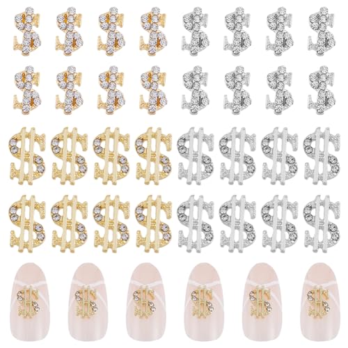 DICOSMETIC 32 Stück 2 Stile Nail Art Strasssteine Legierung Nail Art Dollar Nagel Charms Golden Und Silber Nail Art Dekoration Zubehör Set Für Handwerk DIY Maniküre von DICOSMETIC