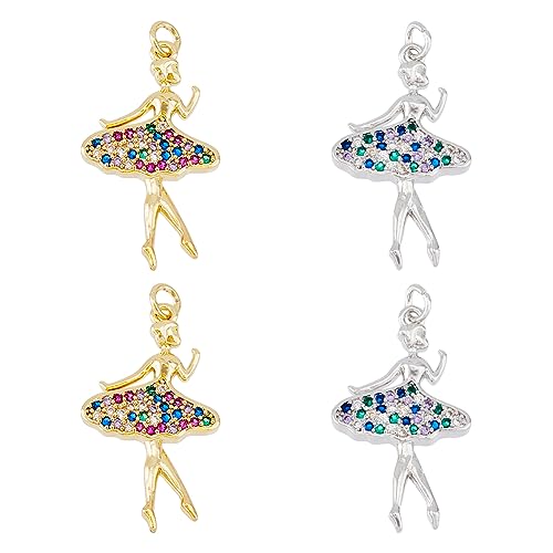 DICOSMETIC 4 Stück Ballett Tänzerin Charms Weibliche Tänzerin Charms Ballerina Charms 18 Karat Vergoldetes Messing Zirkonia Anhänger Mit Biegering Für Die Schmuckherstellung Bohrung: 3.2mm von DICOSMETIC