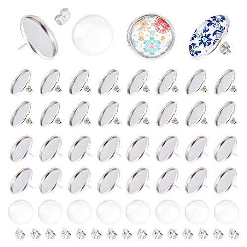 DICOSMETIC 40 Sets Edelstahl Ohrstecker Cabochon Fassungen Ohrring Post Cup Blank Tabletts Ohrring Flacher Runder Lünette Ohrring Mit Glascabochons Und Ohrringverschlüssen Für Die Schmuckherstellung von DICOSMETIC