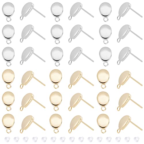 DICOSMETIC 40 Stück 2 Farbens Oval Ohrstecker Zubehör Edelstahl Ohrstecker Mit Schleife Gold Blank Ohrstecker Und 80 Stück Kunststoff Ohrmuttern Für Ohrringherstellung, Bohrung: 1.6mm, Stift: 0.7mm von DICOSMETIC