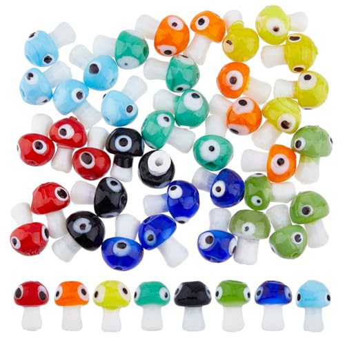 DICOSMETIC 40 Stück 8 Farben Pilzperlen Handgefertigte Lampwork Perlen 3D Niedliche Pilzperlen Charms Mit Bösem Blick Murano Glasperlen Für DIY Schmuckherstellung, Bohrung: 1.6 2mm von DICOSMETIC