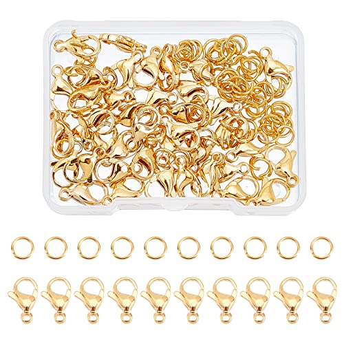 DICOSMETIC 40 Stück 8mm 304 Edelstahl Goldene Schmuck Endverschlüsse Karabinerverschlüsse Papageien Trigger Verschlüsse Mit 80 offenen Biegeringen Für Die Schmuckherstellung Bohrung: 1.5mm von DICOSMETIC