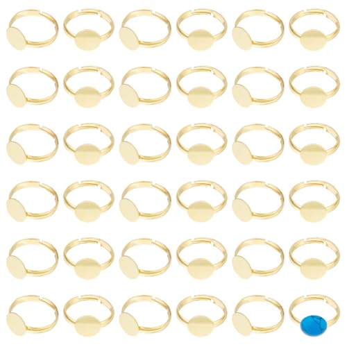 DICOSMETIC 40 Stück Leer Ringe Goldene Verstellbare Ringbasis 10mm Messing Lünettenringe Finger Ring Komponente Edelsteine Cabochon Einstellung Für DIY Ringherstellung von DICOSMETIC