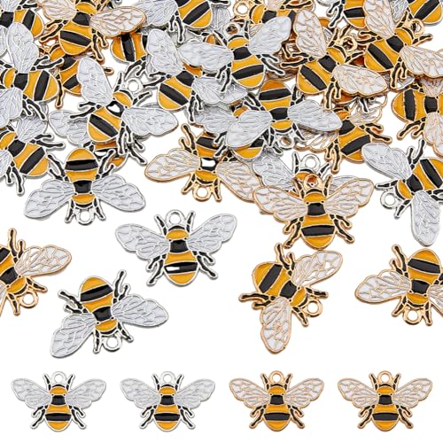DICOSMETIC 48 Stück Emaille Bienen Anhänger 2 Farben Legierung Honigbienen Charms Niedliche Bienen Charms Fliegen Insekten Anhänger Für DIY Halskette Schmuckherstellung, Bohrung: 2mm von DICOSMETIC