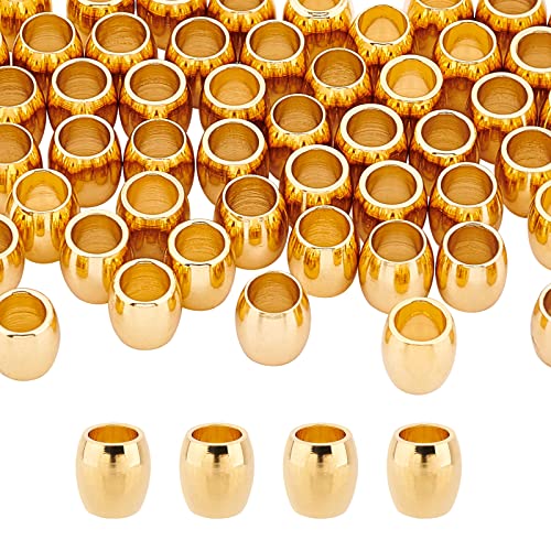 DICOSMETIC 50 Stück Barrel Spacer Perlen 6mm Goldene Europäische Perlen Edelstahl Zwischenperlen Große Lochperlen 4mm Glatte Oberfläche Perlen Paracord Perlen für Armbänder Schmuckherstellung DIY von DICOSMETIC