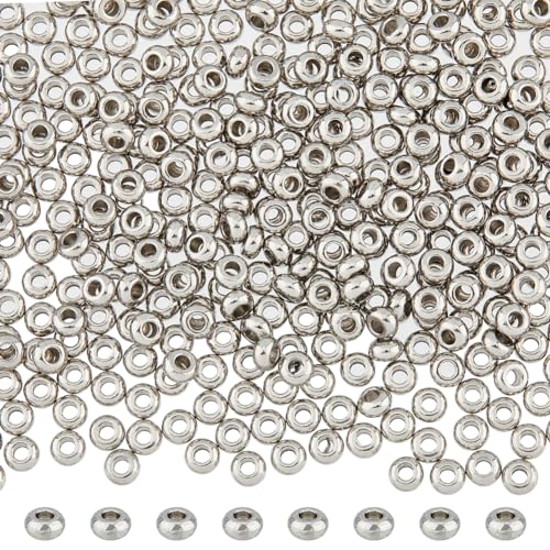 DICOSMETIC 500 Stück Flache Runde Abstandsperlen 3mm Durchmesser Abstandsperlen Nahtlose Lose Perlen Edelstahl Rondelle Perlen Für Die Herstellung Armbändern Schmuck, Bohrung: 1.2mm von DICOSMETIC