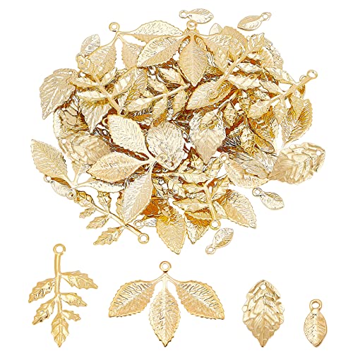 DICOSMETIC 56 Stück 4 Stil Baum Blatt Charme Blätter Anhänger Gold Messing Anhänger Schmuck Zweig Charme Schmuck-Anhänger Für Thanksgiving Halskettenherstellung Armbänder Ohrringe von DICOSMETIC