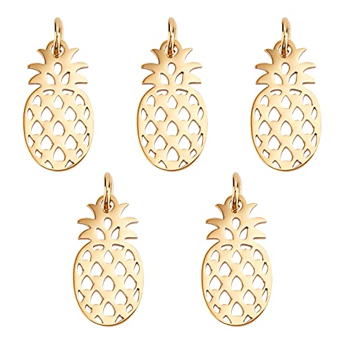 DICOSMETIC 5pcs Edelstahl Goldene Ananas Anhänger Ausschnitt Tropische Frucht Anhänger Sommer Hawaiianischen Für Armband Halskette Ohrringe Herstellung Schmuckherstellung von DICOSMETIC