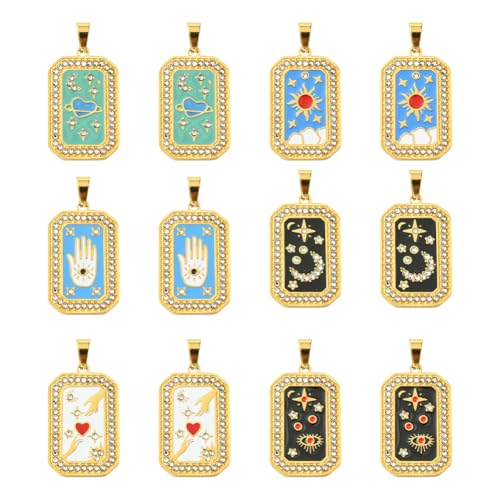 DICOSMETIC 6 Stile Edelstahl Tarot Anhänger 6 Stück Emaille Strass Charms Vergoldet Magische Tarot Charms Sonne Und Mond Charms Für DIY Schmuckherstellung Bohrung: 1.5mm von DICOSMETIC