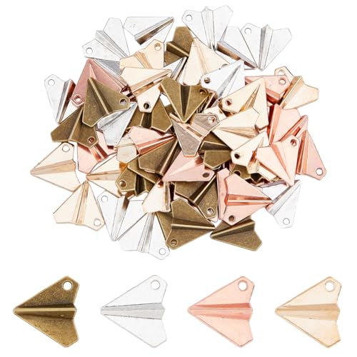 DICOSMETIC 60 Stück 4 Farben Papierflugzeug Charms Tibetische Legierungs Charms 3D Papierflugzeug Charms Kleine Antike Silberne Flugzeug Anhänger Für Die Schmuckherstellung, Bohrung: 1.8~2mm von DICOSMETIC