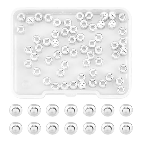 DICOSMETIC 60 Stück 925 Sterlingsilbe Perlen Silber Runde Kugel Abstandsperlen Glatte Runde Abstandsperlen Runde Lose Perlen Kleine Für Die Herstellung von DIY Schmuck, Bohrung: 2 mm von DICOSMETIC