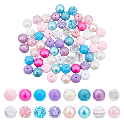 DICOSMETIC 60 Stück Bubblegum Perlen 20mm Runde Diamant-Ton-Perlen Perlen Diamant Kristall Blau Lila Rosa Acryl Perlen für DIY Schmuckherstellung, Bohrung: 2.5-3.5mm von DICOSMETIC