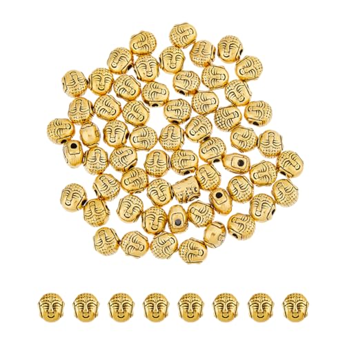 DICOSMETIC 60 Stück Buddha Kopf Perlen Tibetische Legierungsperlen Antik Goldene Buddha Kopf Abstandshalter 8mm Kleine Spirituelle Metall Perlen Für DIY Schmuckherstellung, Bohrung: 1.5mm von DICOSMETIC