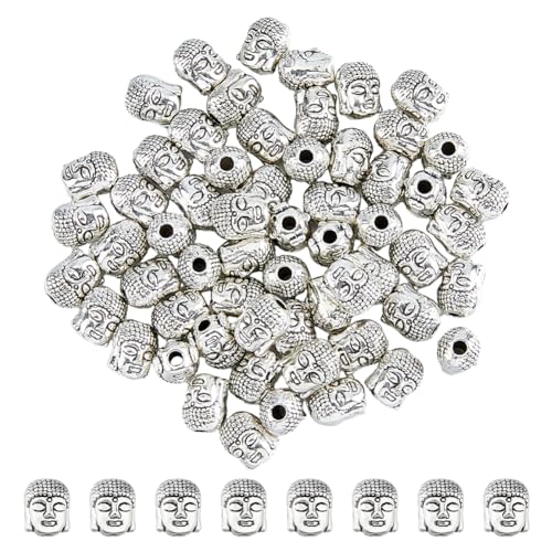 DICOSMETIC 60 Stück Buddha Perlen Tibetische Legierungsperlen Antikes Silber Buddha Kopf Abstandshalter Spirituelle Lose Perlen Dekorative Für DIY Schmuckherstellung, Bohrung: 2mm von DICOSMETIC