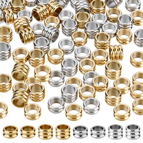 DICOSMETIC 60 Stück Lose Edelstahlperlen 2 Stile Säulen Abstandshalter Lose Perlen Charms 4 mm Große Lochperlen Europäische Perlen Für DIY Armband Schmuckherstellung von DICOSMETIC