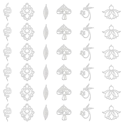 DICOSMETIC 60 Stück Pflanzen Themen Charms Filigrane Lotusblüten Charms Pilzblatt Anhänger Schlangen Anhänger Geätzte Metallverzierungen Für Die Schmuckherstellung Bohrung: 1.4~1.6mm von DICOSMETIC