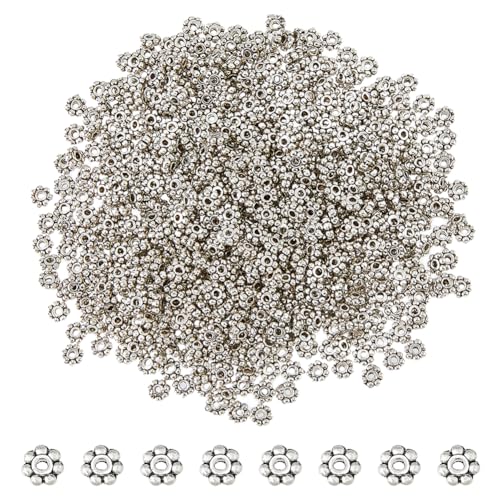 DICOSMETIC 600 Stück Blumen Abstandshalter Perlen Antik Silber Perlen Legierung Lose Abstandshalter Perlen Winzige Metallperlen Für DIY Armband Schmuckherstellung Bohrung: 1 mm von DICOSMETIC