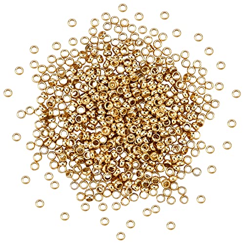 DICOSMETIC 600 Stück Runde Quetschperlen Kleine Runde Perlen Edelstahl Zwischenperlen Loch 1mm Lose Perlen Goldene Abstandsperlen Für Armband DIY Halsketten Schmuckherstellung von DICOSMETIC