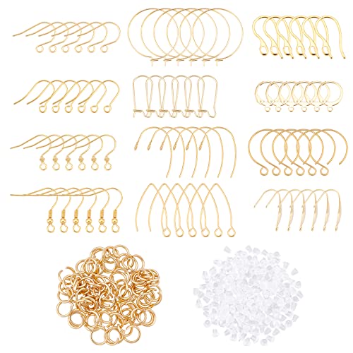 DICOSMETIC 72 Stück Ohrring Haken 12 Stil Ohrringe Zubehör mit Perlen Edelstahl Hebel Ohrringe Goldene Leverback Ohrringe Mit 80 Biegering Und 200 Ohrringmuttern Für Die Schmuckherstellung von DICOSMETIC