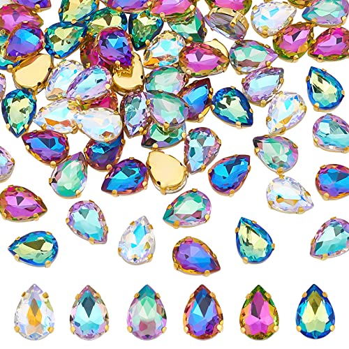 DICOSMETIC 72 Stück 6 Farben Glasperlen Flatback Kristall Knöpfe Teardrop Charme Perlens Crystal Drop Perlens Water Drop Perlens Für Kleidung DIY Schmuckherstellung Halskette, Bohrung: 1mm von DICOSMETIC