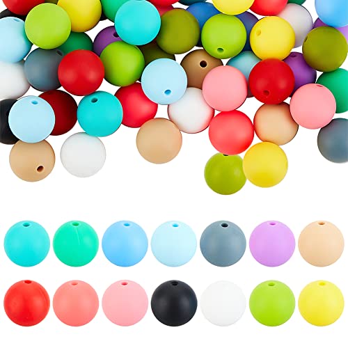 DICOSMETIC 75 Stück 15 Farben Runde Silikonperlen Lose Silikonperlen 15 mm Runde Perlen Macaron Farbperlen Runde Sortierte Perlen Für Bastelschmuck DIY Herstellung, Bohrung: 2 mm von DICOSMETIC