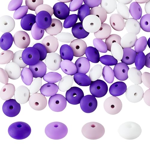 DICOSMETIC 80 Stück Silikon Abakus Perlen 11.5mm Lentil Silikon Perlen Bunte Silikonperlen Abstandshalter Schmuck Perlen Violett Gummiperlen für Schmuckherstellung, Bohrung: 2.5mm von DICOSMETIC