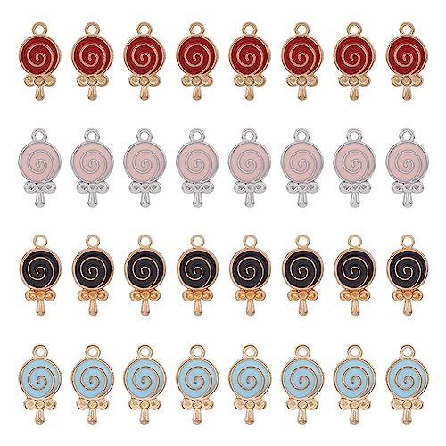 DICOSMETIC 80 Stück 4 Farben Legierung Emaille Candy Charme Strasssteine Fassungen Lollipop Charme Passend Für 1.2 mm Strasssteine Kawaii Sweet Dessert Charme Für Die Schmuckherstellung von DICOSMETIC