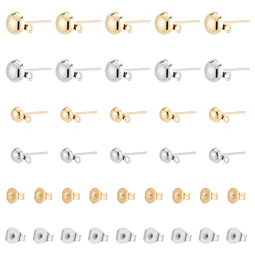 DICOSMETIC 80 Stück 4 Stile Halbkugel Ohrringe Runde Ohrstecker Ohrstecker Baumelnde Ohrringherstellung Ohrstecker Mit Loch Mit 160 Stück Schmetterlingsohrrücken Für Die Herstellung von Ohrringen von DICOSMETIC