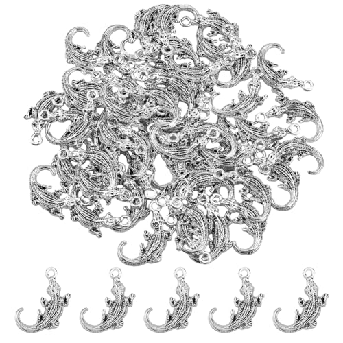 DICOSMETIC 80 Stück Legierung Tier Charms 3D Gecko Anhänger Antik Silber Reptil Charms Bulk Vintage Eidechse Anhänger Schmuckherstellung Charms Für DIY Schmuck Handwerk, Bohrung: 2mm von DICOSMETIC