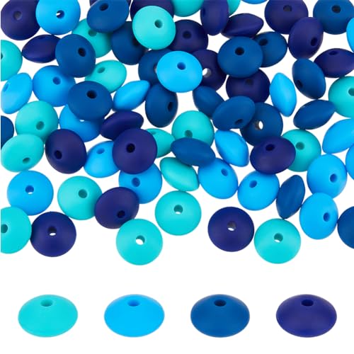 DICOSMETIC 80 Stück Silikonperlen 4 Farben Linsenperlen Silikon Abstandsperlen Blaue Lose Perlen Perlenstifte DIY Für Klobige Halsketten Armbänder Schmuckherstellung Bohrung: 2 mm von DICOSMETIC