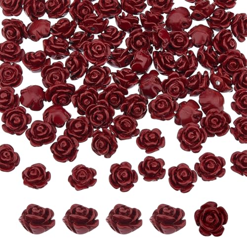 DICOSMETIC 80 Stück Zinnober Geschnitzte Rosenperlen Dunkelrote Rosenperlen Valentinsblumenperlen 10mm Rosé Charms 3D Rosenperlen Für Die Herstellung von Halsketten Armbändern Und Schmuck von DICOSMETIC