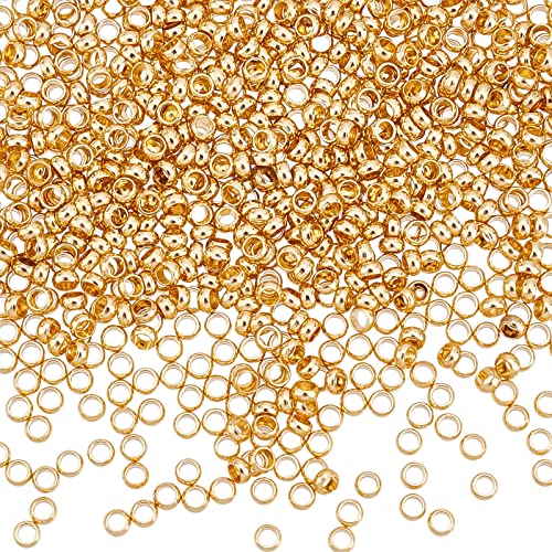 DICOSMETIC 800 Stück Edelstahl Quetschperlen Goldene Runde Offene Knotenabdeckungen Perlenspitzen Knotenabdeckungen Perle Für Schmuckherstellung Hochzeit Geburtstag Party Festival Favor Bohrung:0.8mm von DICOSMETIC