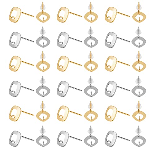 DICOSMETIC 80Stück 2 Farben Hohler Rauten-Ohrstecker Geometrischer Minimalistischer Ohrstecker Mit Loch Edelstahl-Ohrring Mit 100 Stück Ohrmuttern Für Ohrringherstellung Bohrung: 1.6 mm Stift: 0.7mm von DICOSMETIC