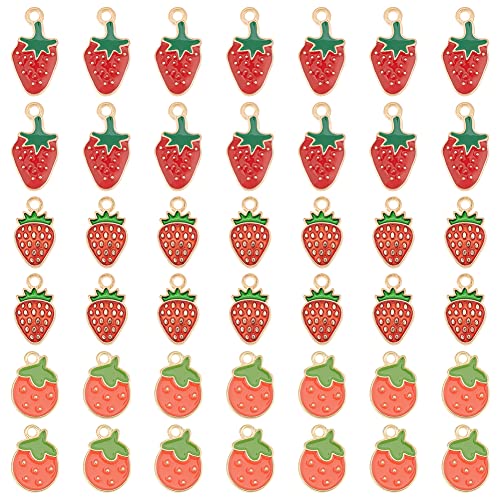 DICOSMETIC 90 Stück 3 Stile Erdbeer Charme Legierungs Obst Emaille Anhänger Rot Und Hellgold Süße Frucht Anhänger Für DIY Halsketten Armbänder Schmuckherstellung Bohrung: 1.6~2mm von DICOSMETIC