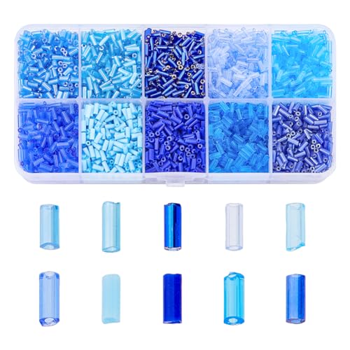 DICOSMETIC 9998 Stück Glas Rocailles 10 Farben Blau Bastelperlen Mini Glasperlen Röhrenperlen Bulk Paillettenperlen Zum Nähen Schmuckherstellung Basteln Bohrung: 0.5/1 mm von DICOSMETIC